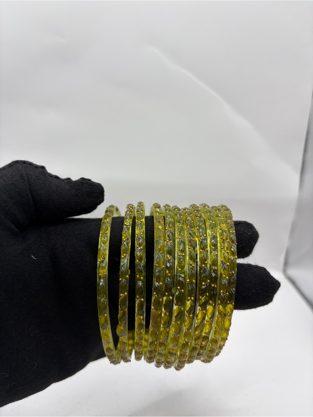 Y2K Desi Kashmiri Bottle Green Crystal Glass Bangle Set for Women